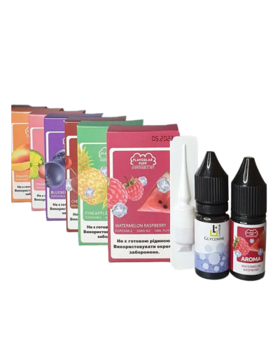 Набор для самозамеса Flavorlab Disposable Puff Watermelon Raspberry Арбуз Малина 50 мг 10 мл - фото 3